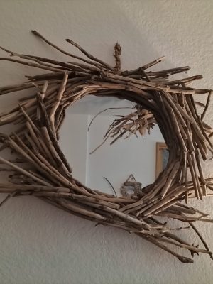 Miroir en bois flotté rond