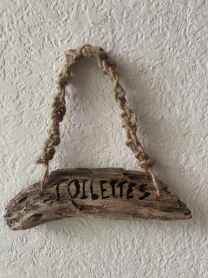 Plaque de porte en bois flotté pour toilettes