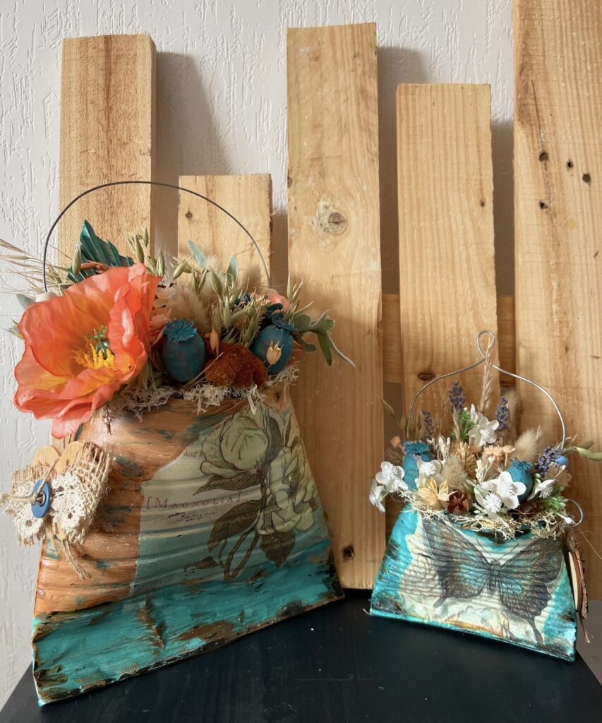 Alice Mes Créations sac fleurs séchées déco bleu